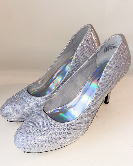 Gem Silver Slipper Heels