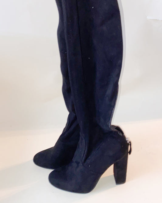 Black Knee-to-Thigh Length Black Heeled Boots