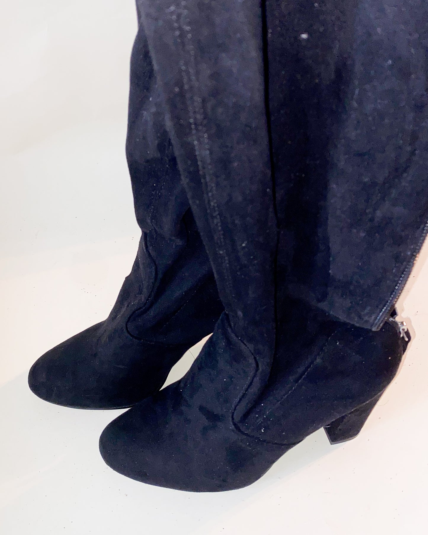 Black Knee-to-Thigh Length Black Heeled Boots