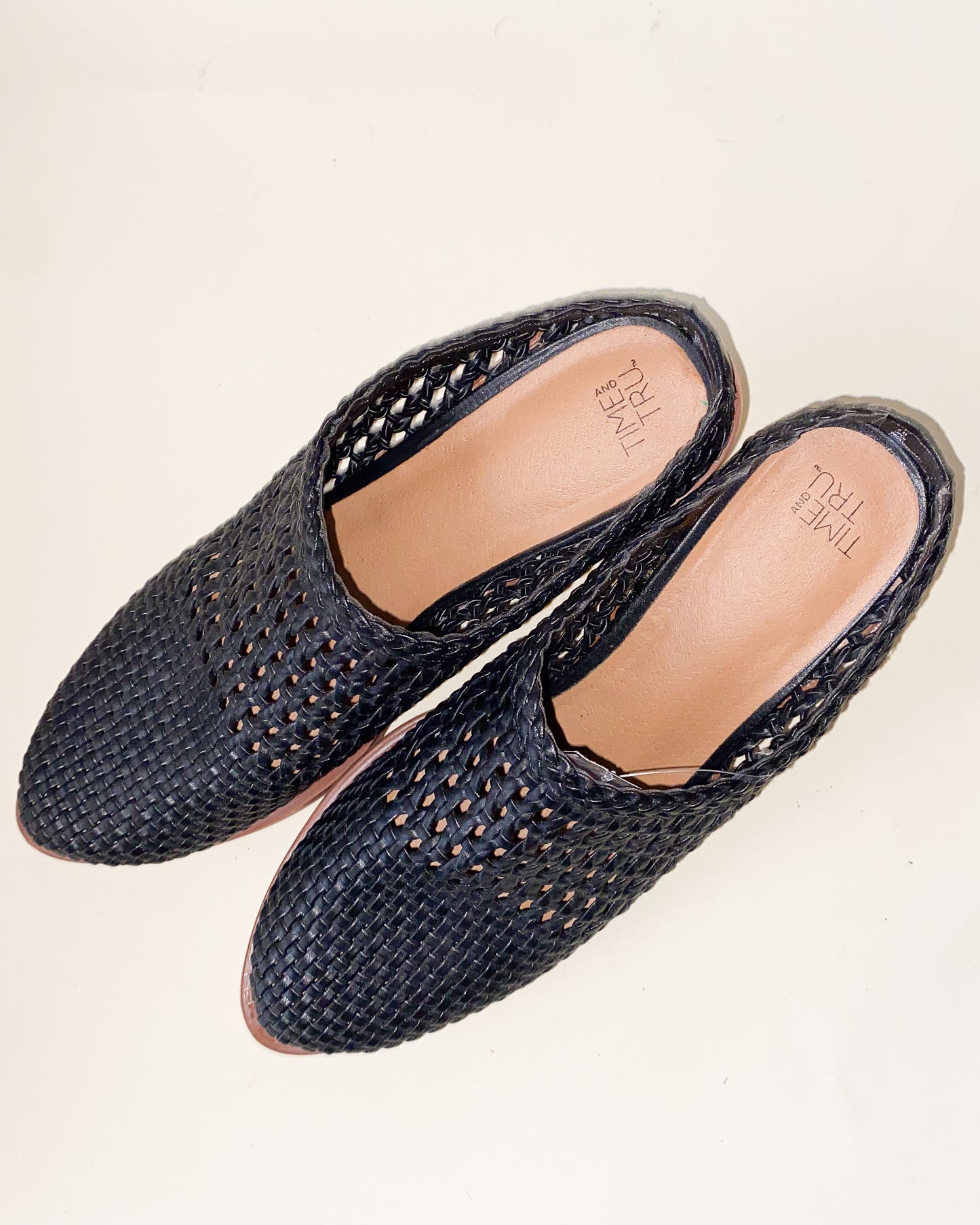 Black Woven Mule Slides