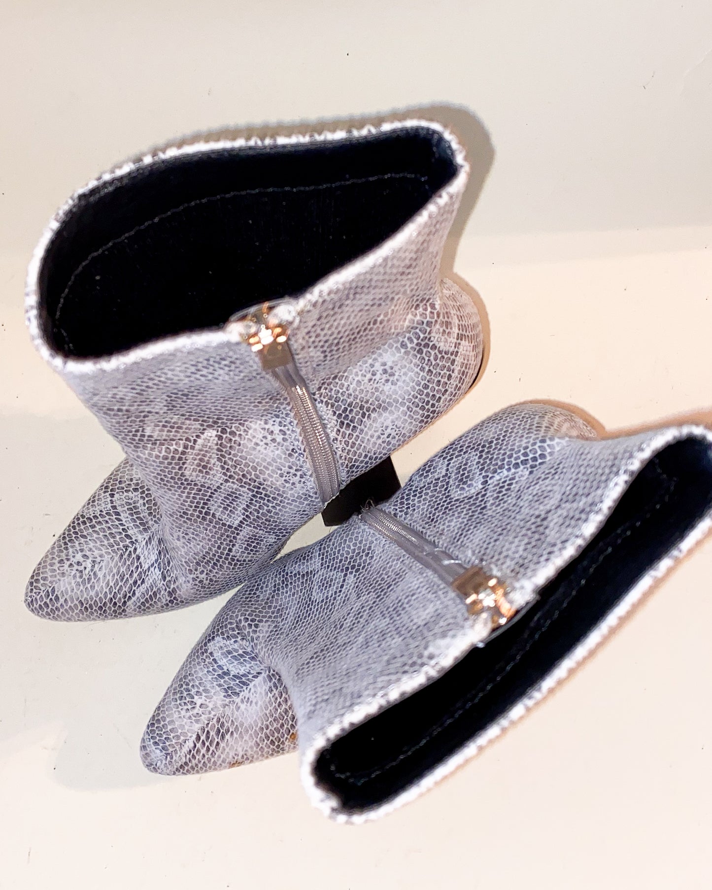 Grey Faux Snakeskin Heeled Boots