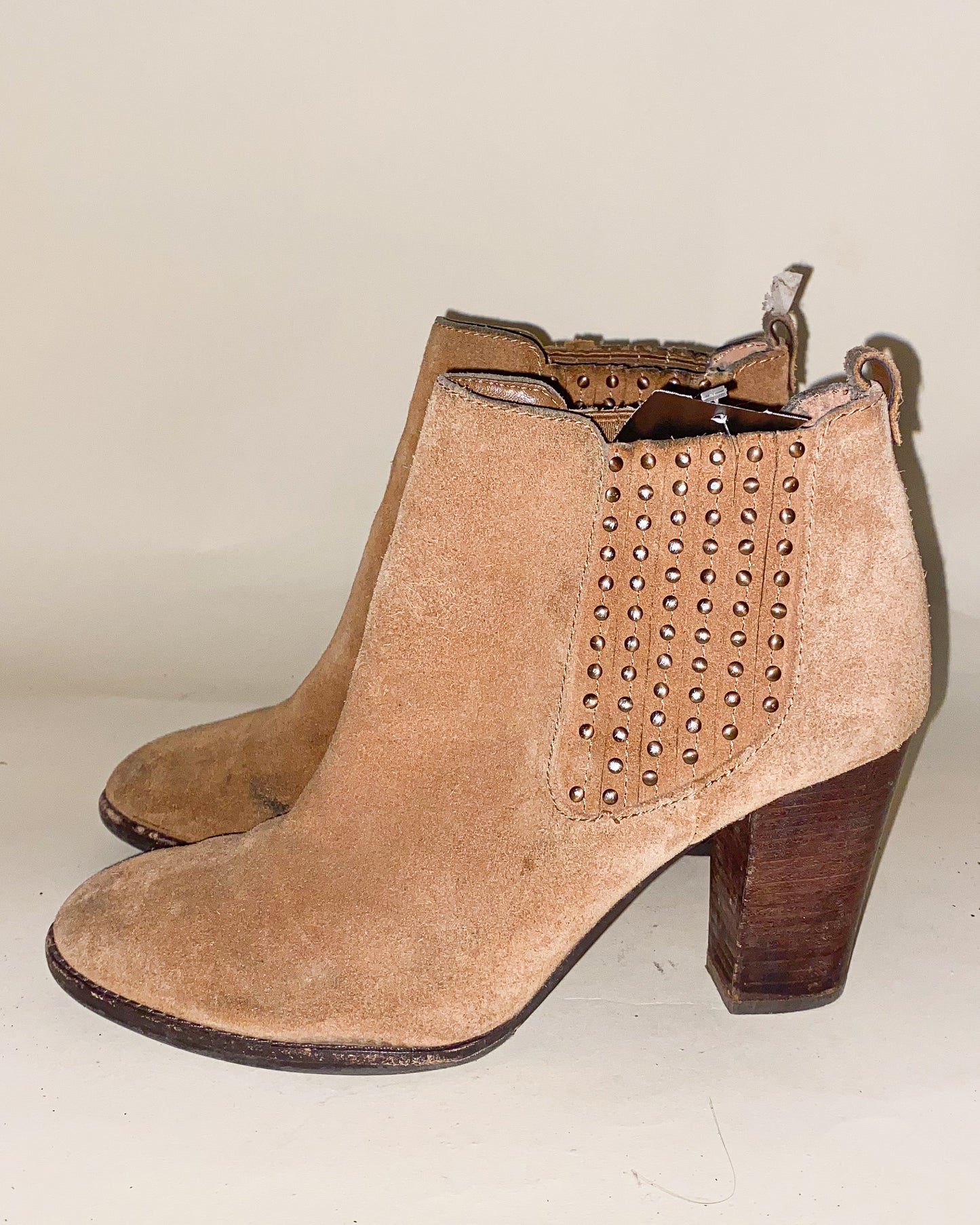 Tan Ankle Boots with Studded Lines