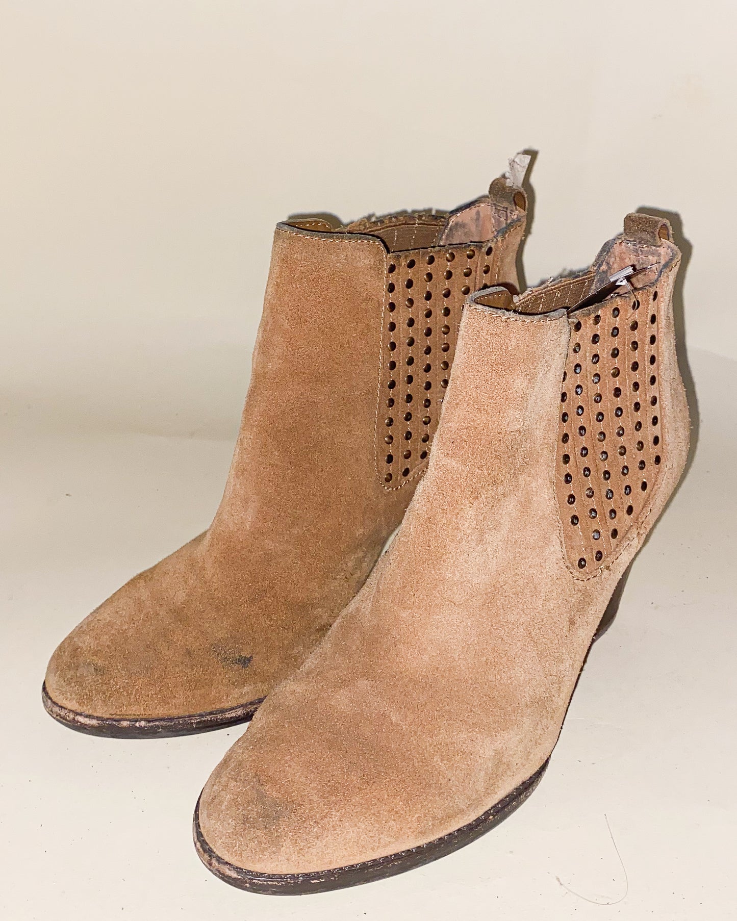 Tan Ankle Boots with Studded Lines