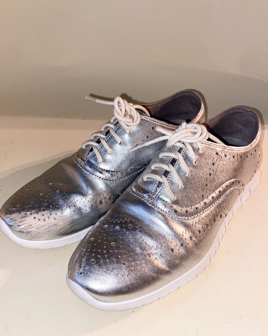 Silver Perforated Metallic Sneakers