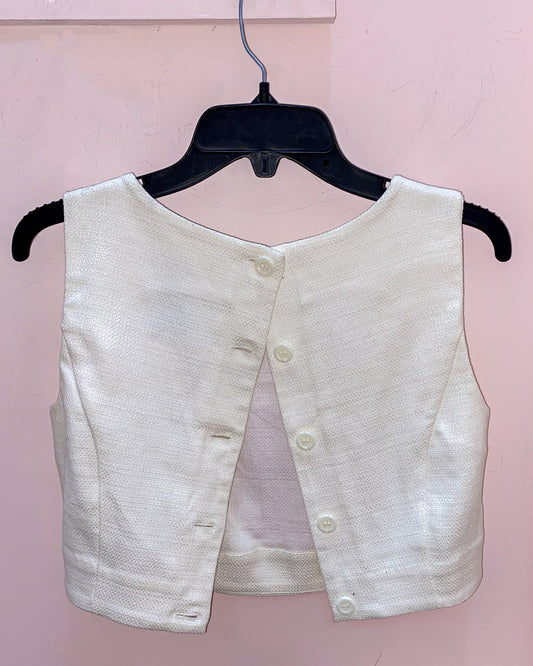 White Tweed-Inspired Button Up Cropped Ves