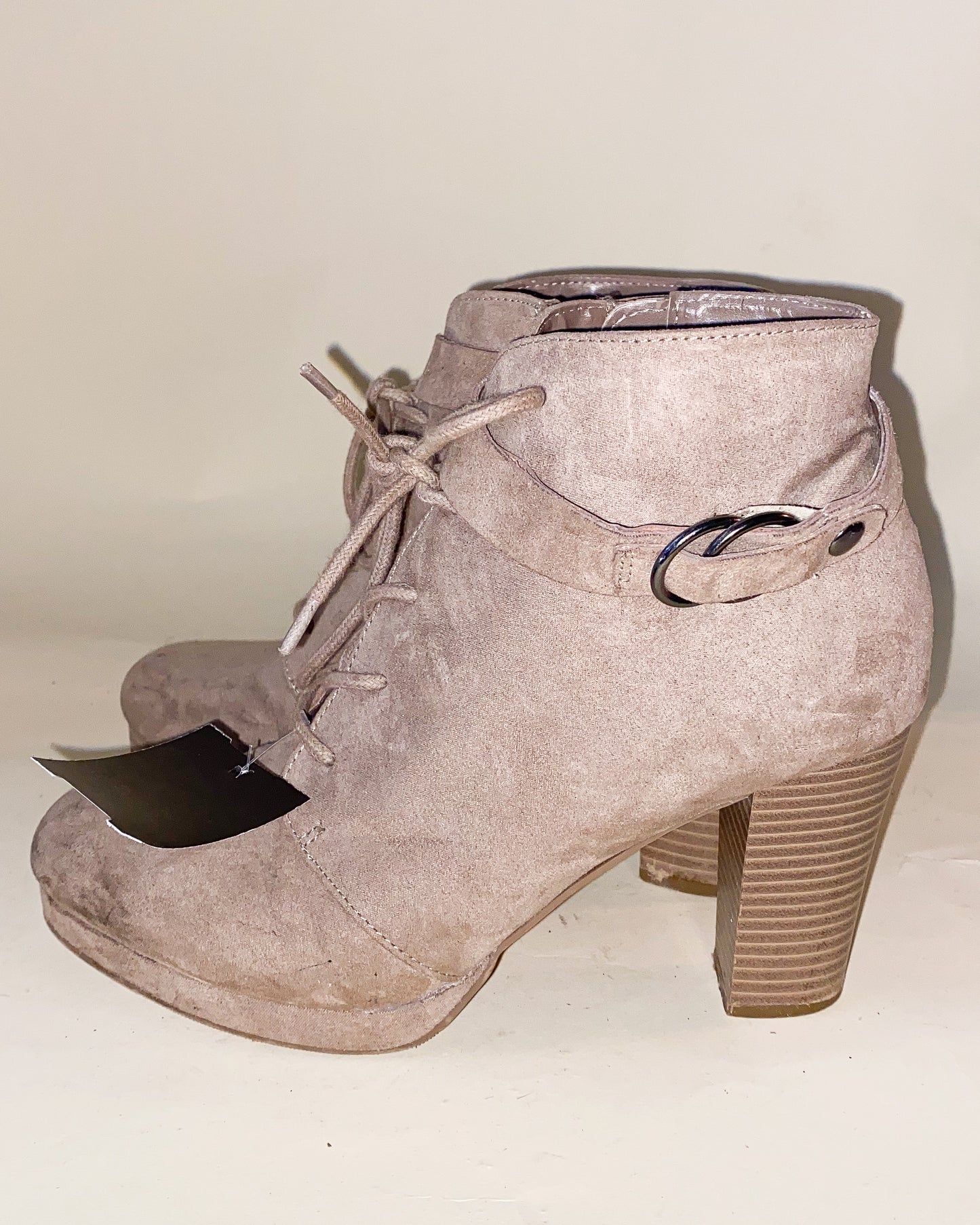 Beige Sand Heeled Lace Up Boots