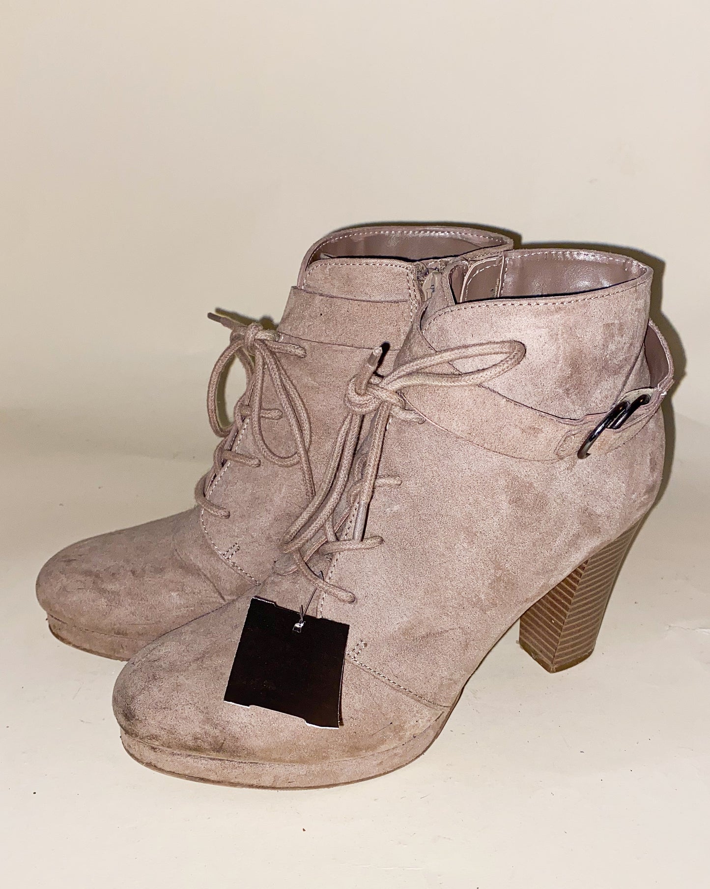 Beige Sand Heeled Lace Up Boots