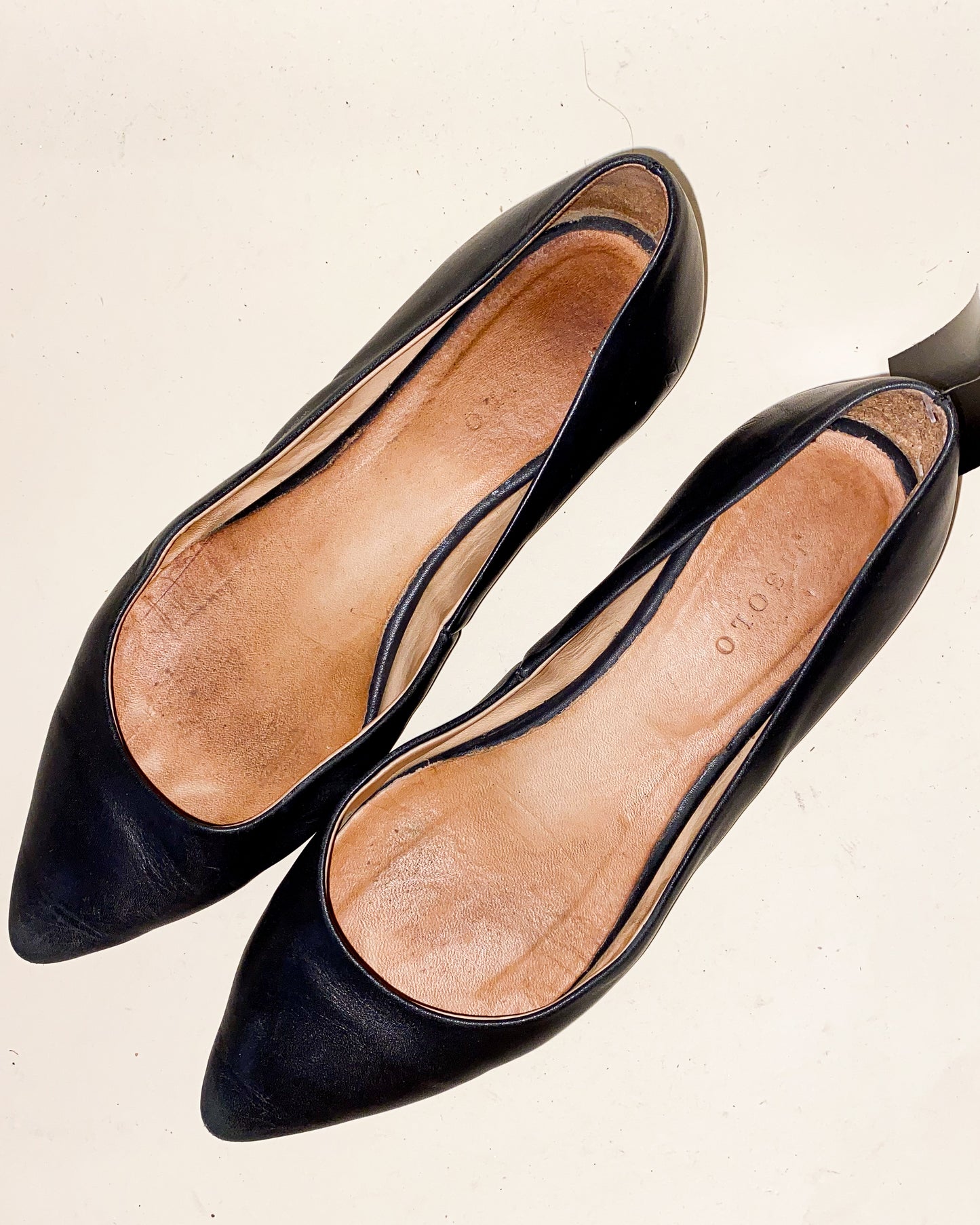 NISOLO Black Pointed Leather Ballet Flats