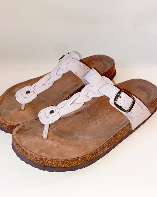 Brown and Cream T-Strap Sandals