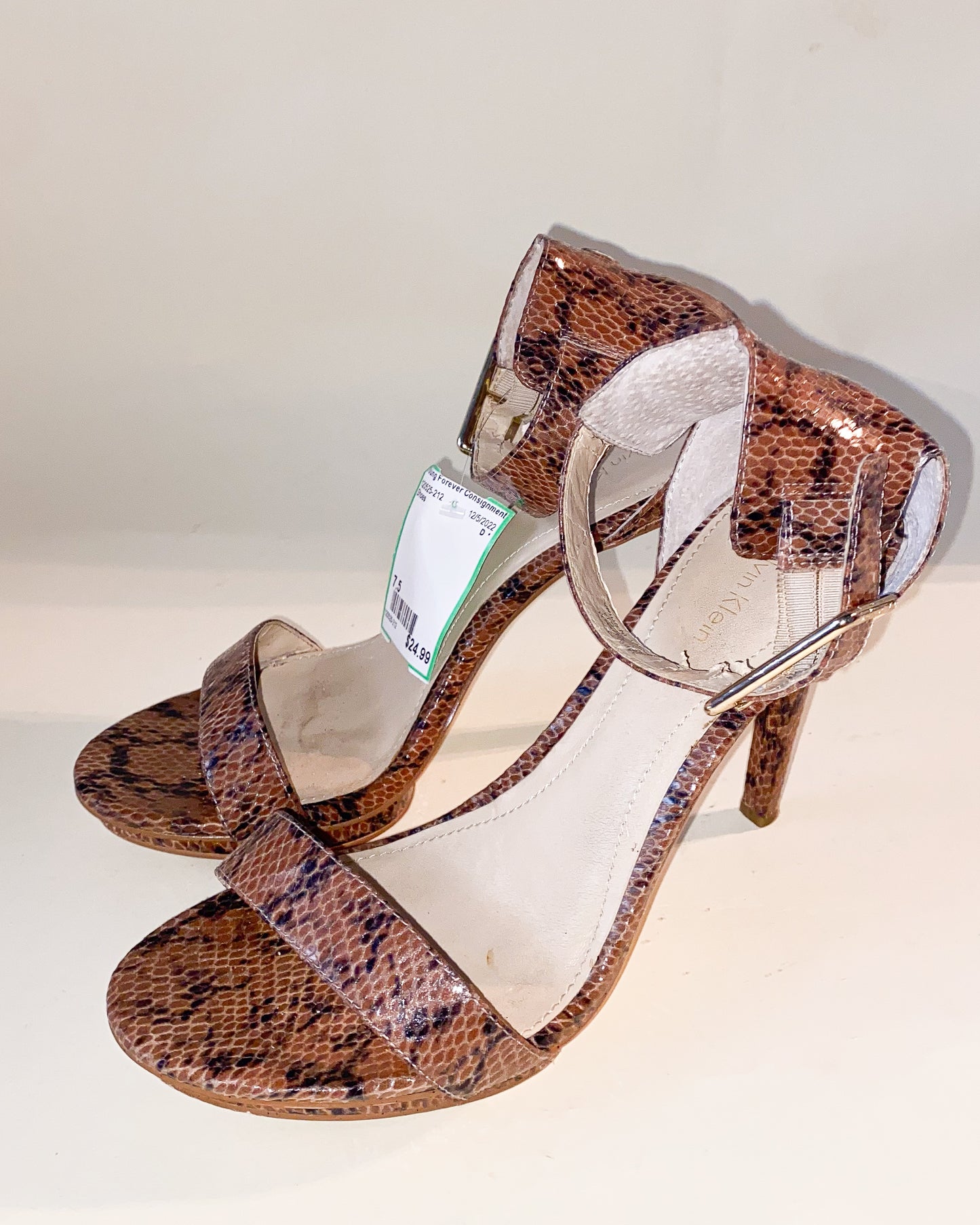 Calvin Klein Faux Snake Skin Ankle Strapped Heels