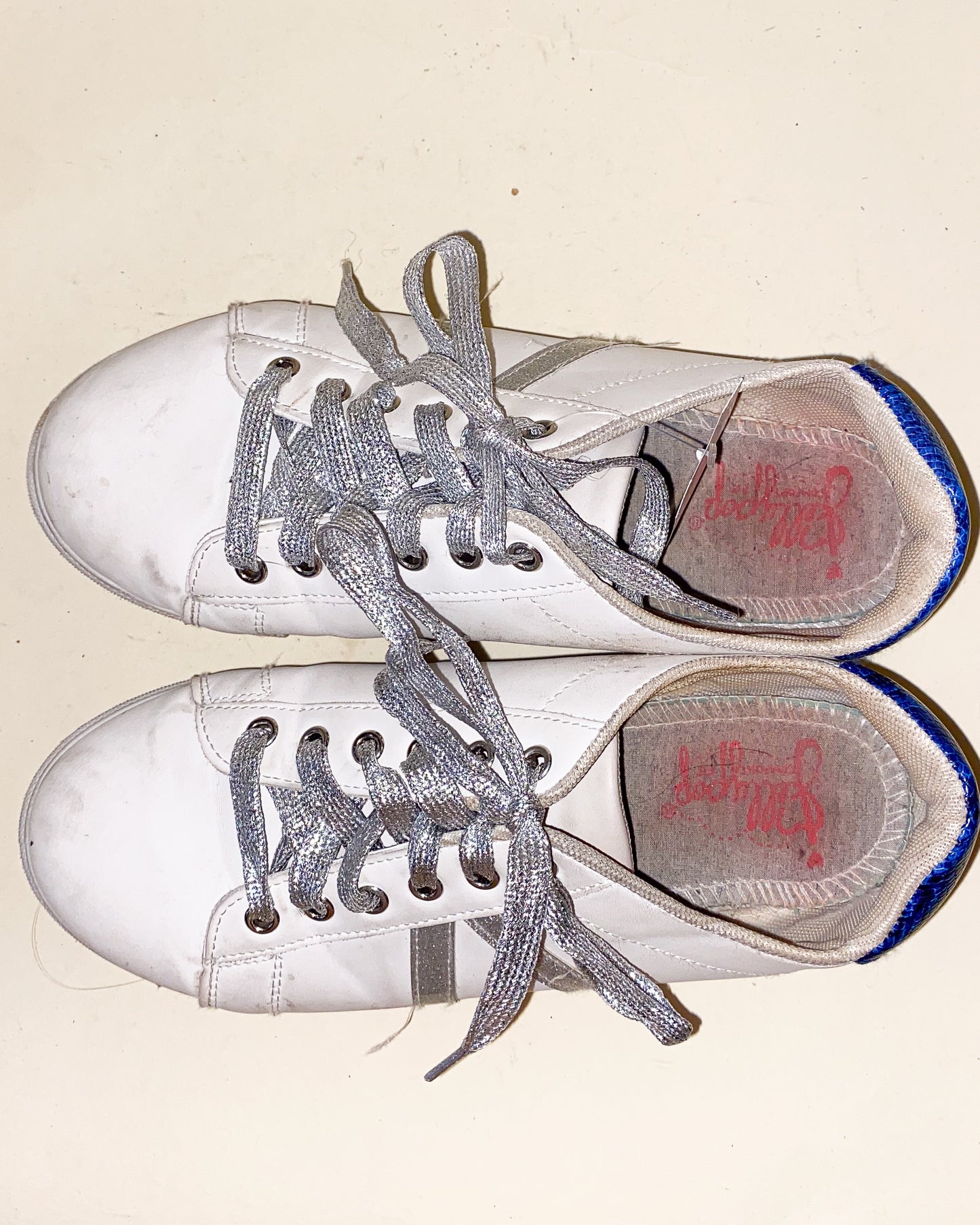 White Sneakers with Silver and Snakeskin Blue Embellishments