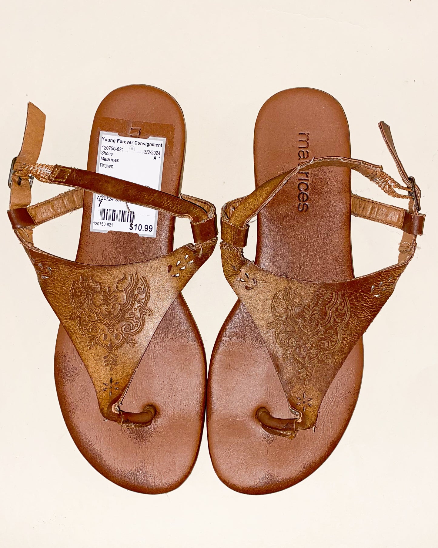 Maurices T Strap Brown Faux Leather Sandals