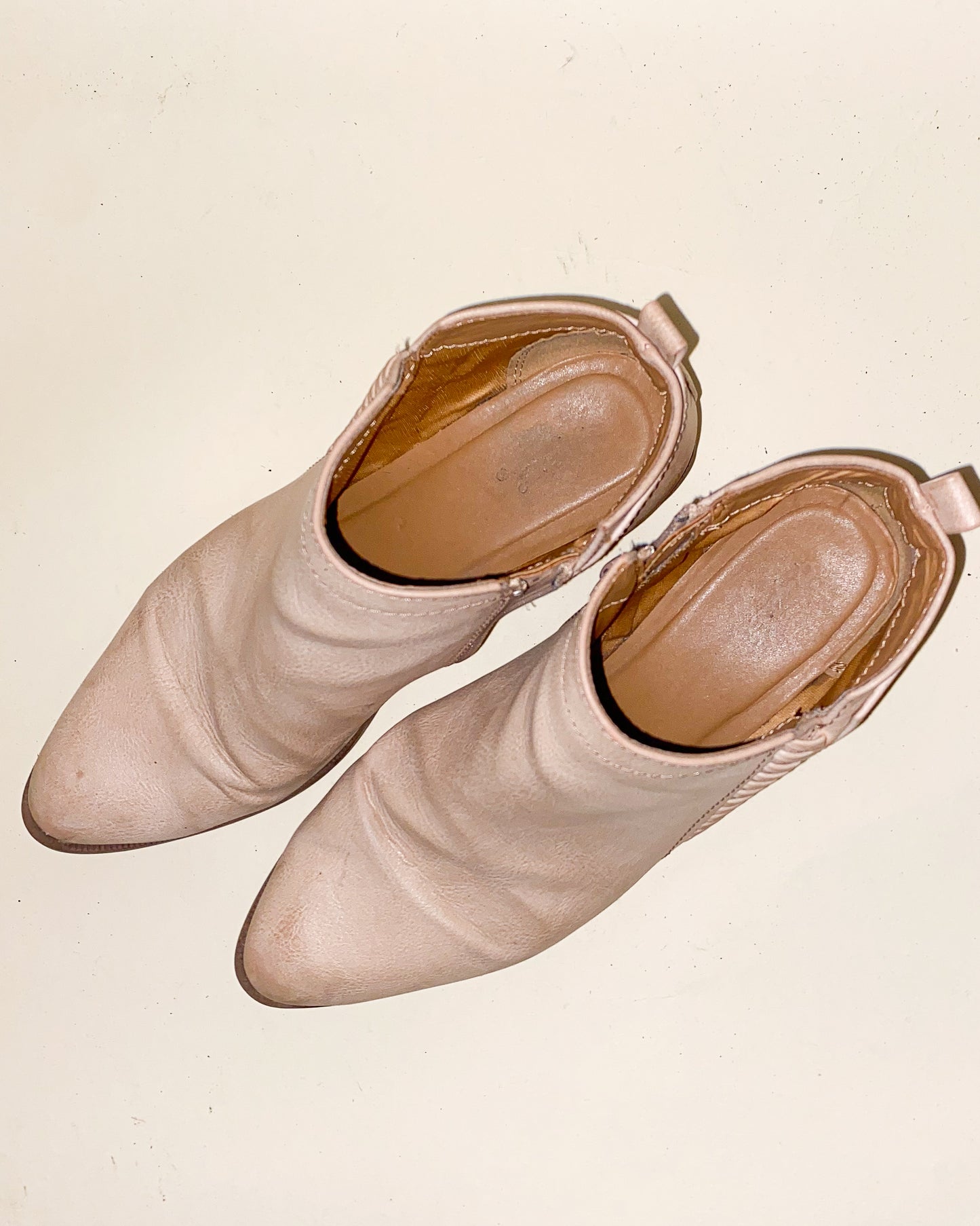 Beige Booties with Threaded Seams