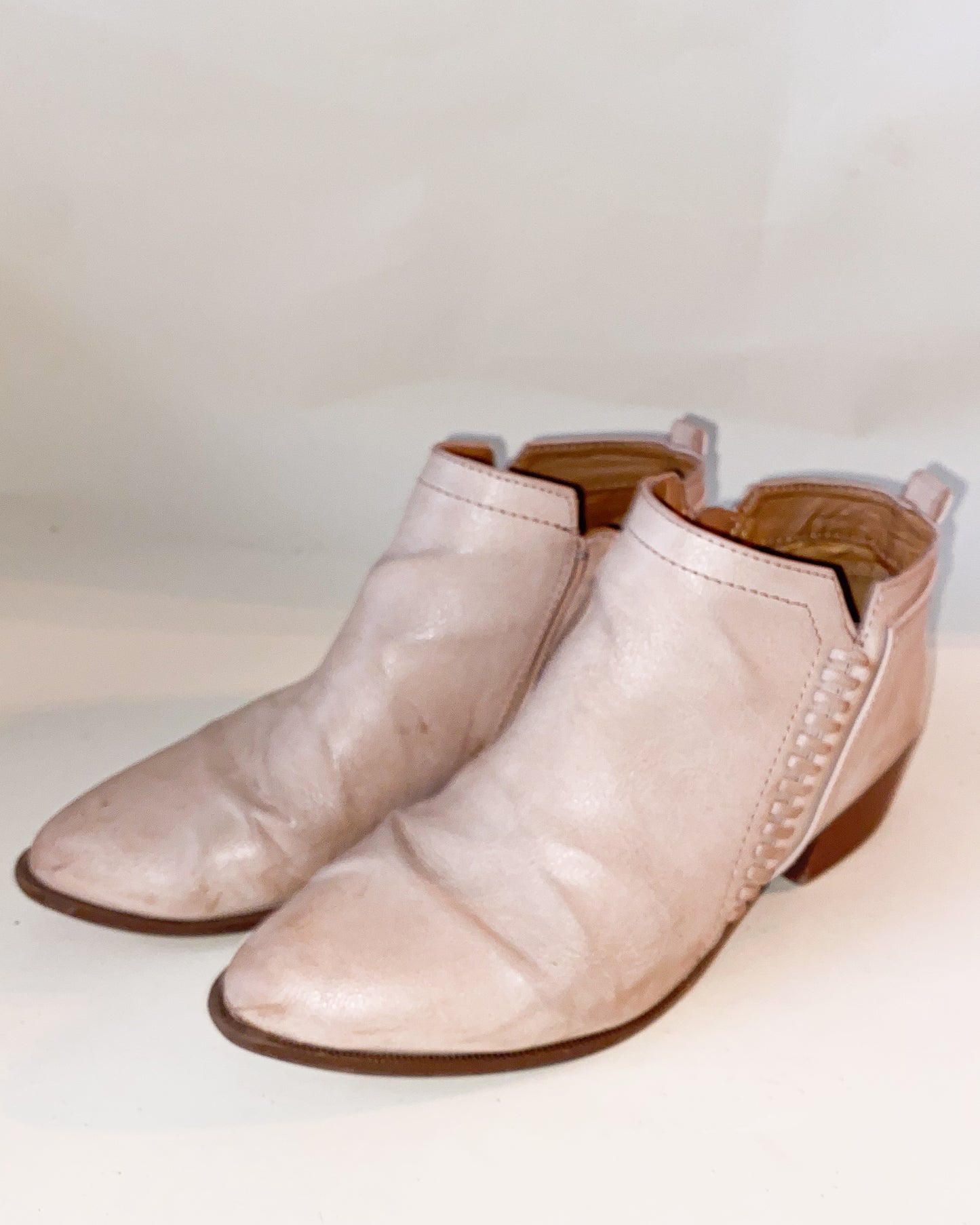 Beige Booties with Threaded Seams