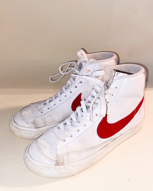 1970's-Styled Retro White Hi-Tops with Red Nike Swoosh