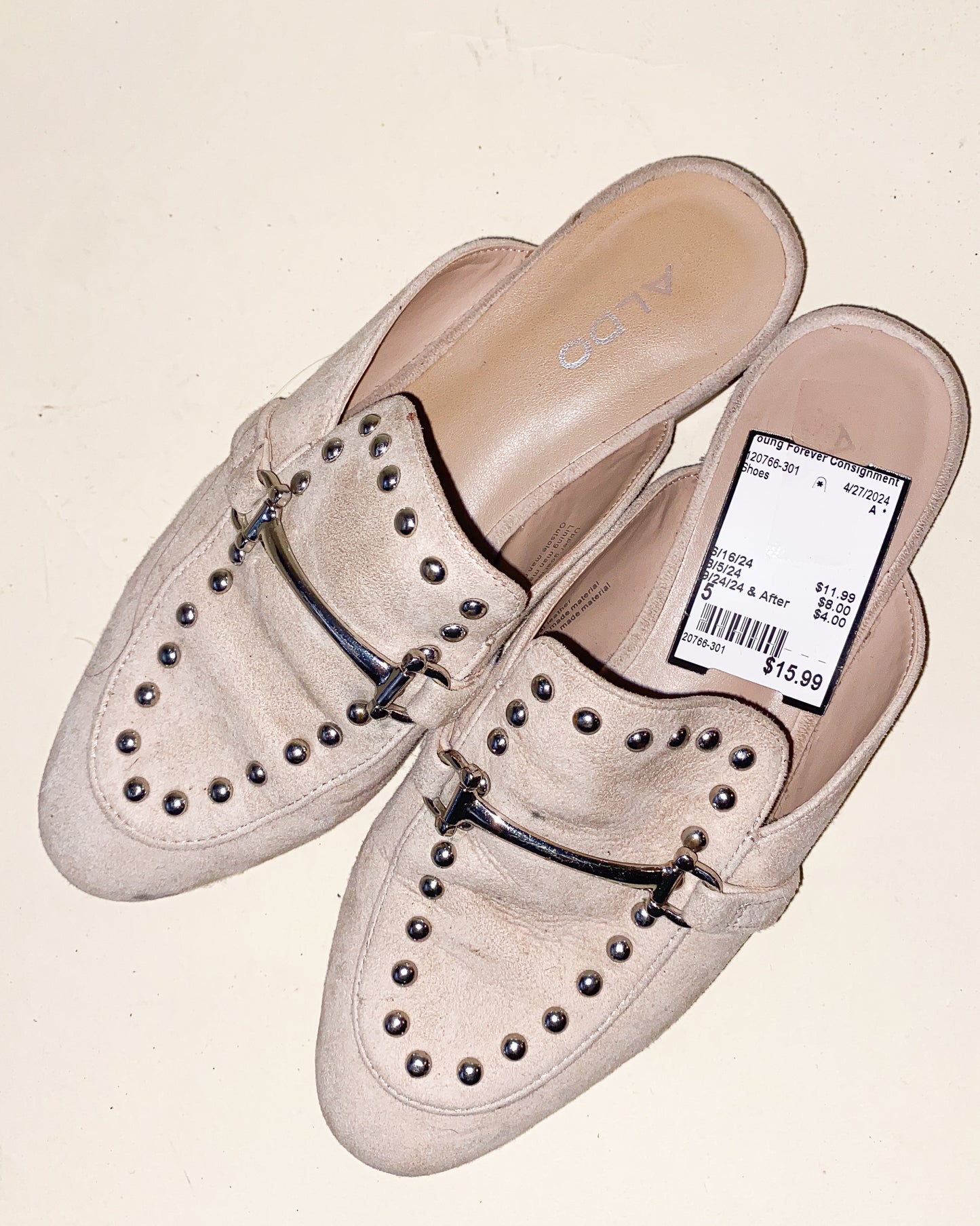 Beige Studded Loafers