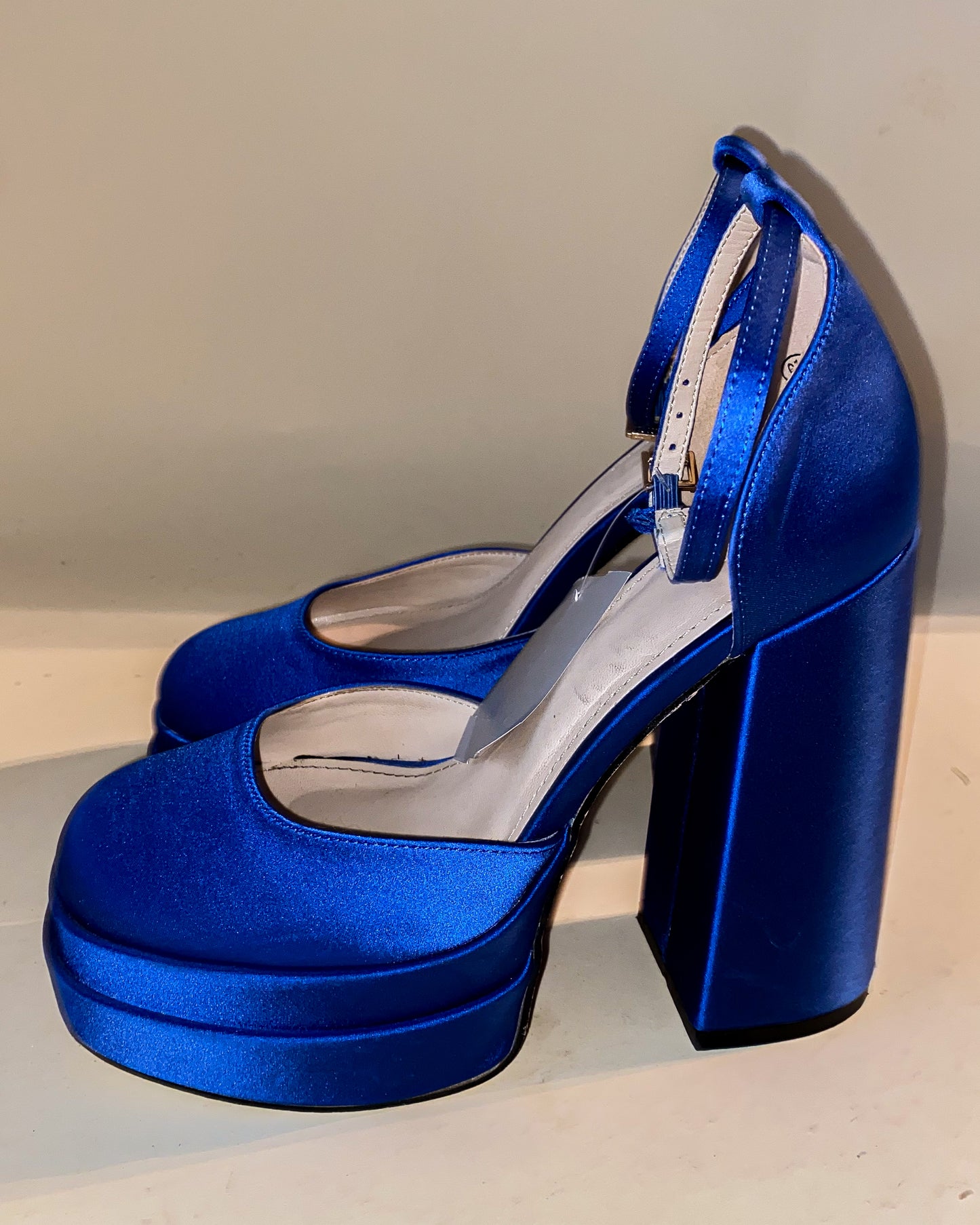 Satin Cobalt Blue Platform Squared Heels