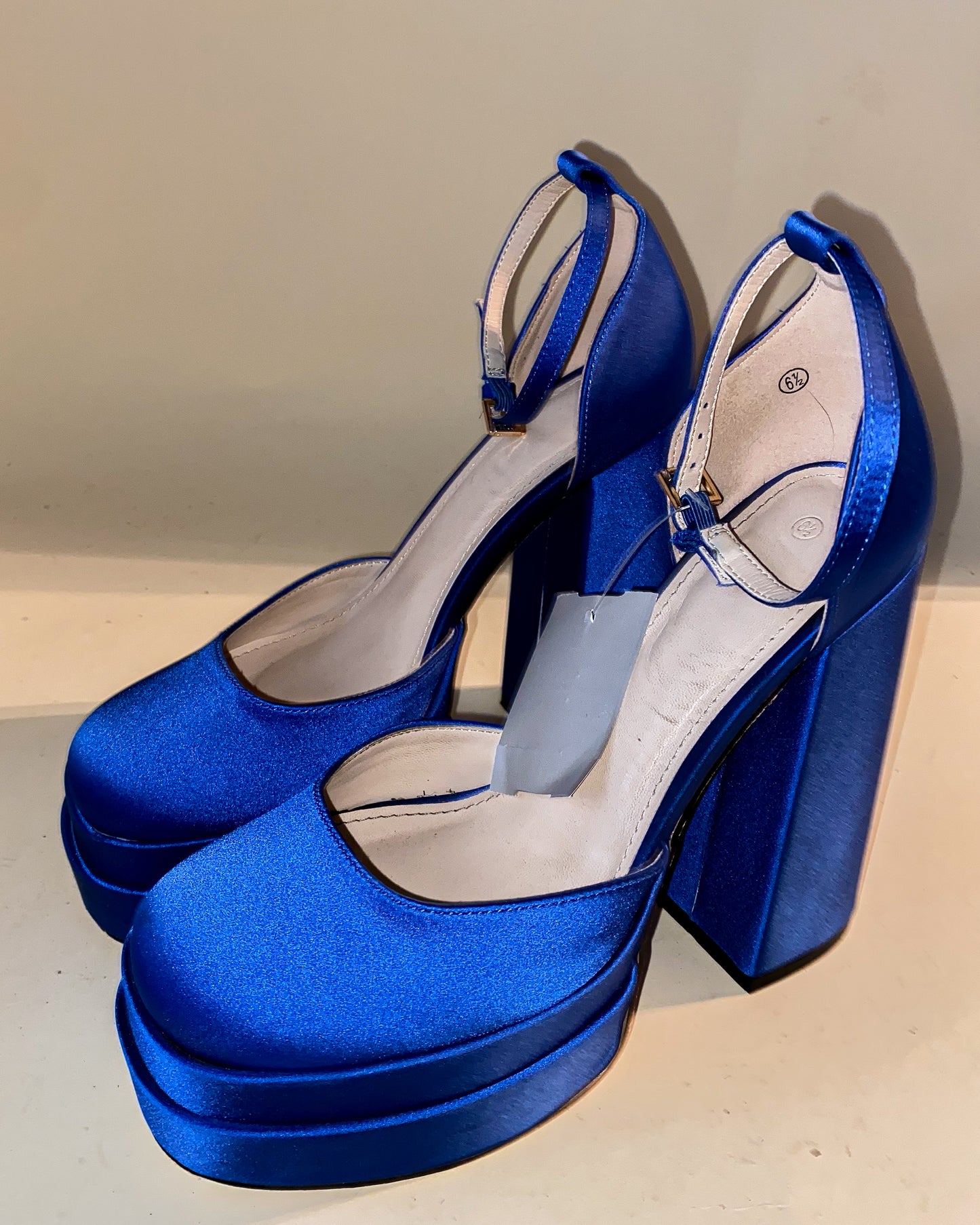 Satin Cobalt Blue Platform Squared Heels