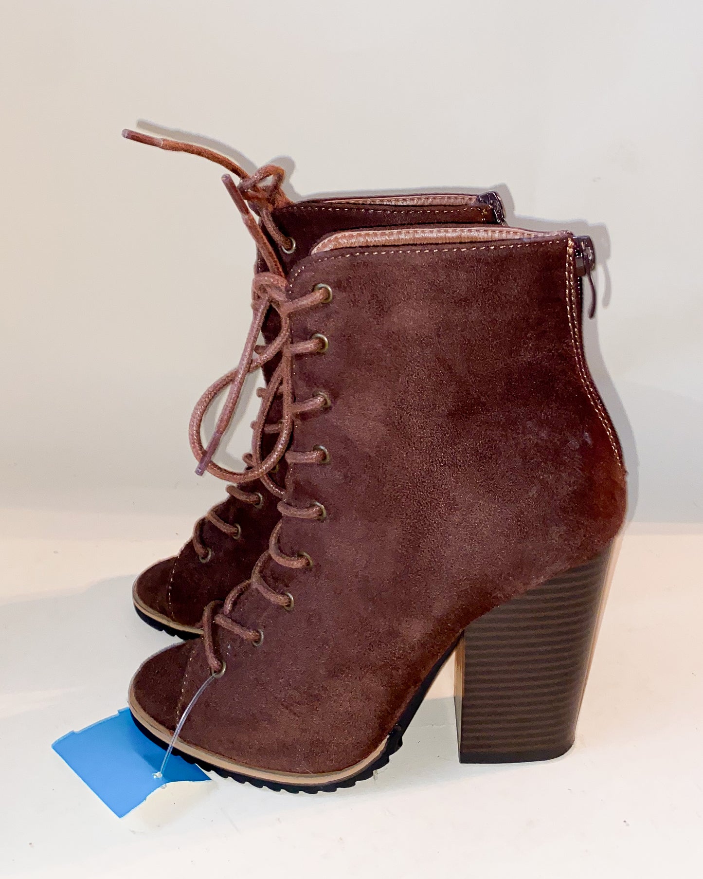 Brown Suede Long Lace Up Heeled Boots