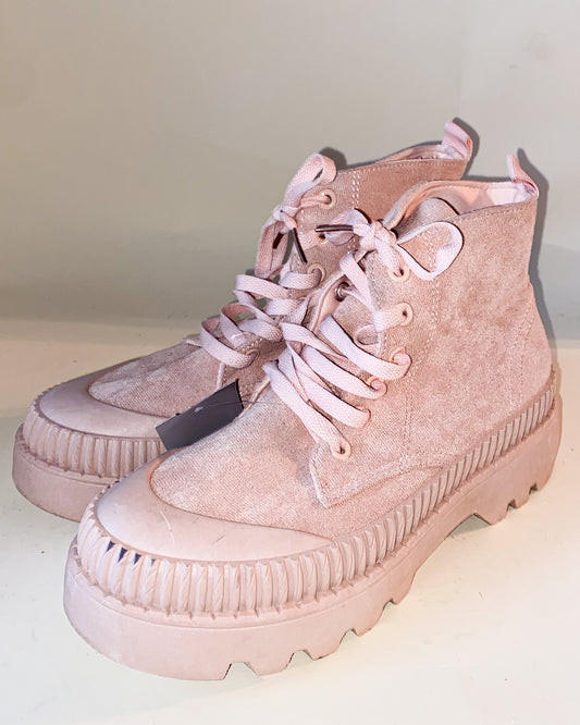 Pale Pink Platform Fashion Combat Boots