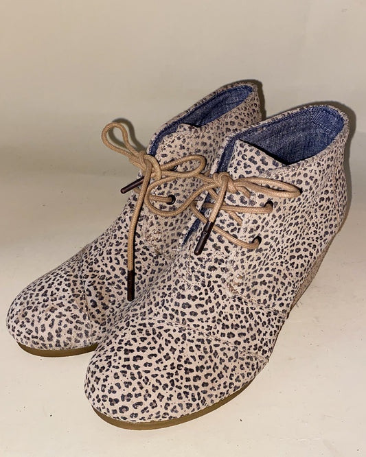 Toms Leopard Print Lace Up Wedge Heels