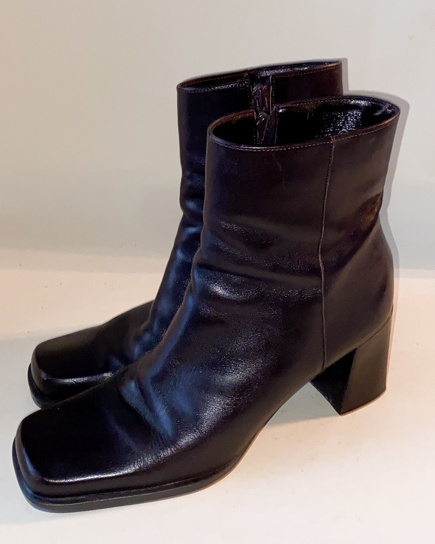 Black Square Toed Nine West Heeled Boots