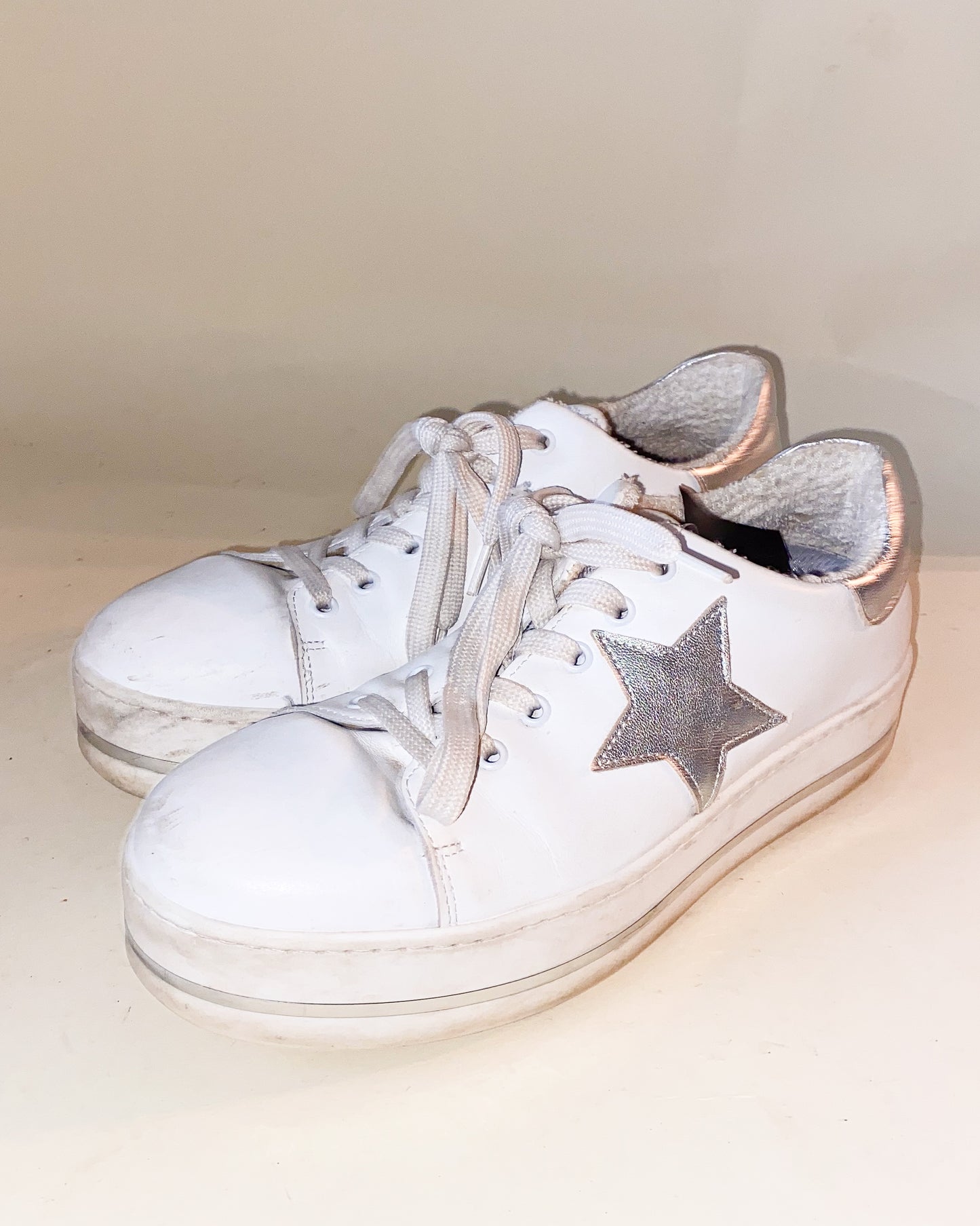 Golden Goose-Inspired Silver and White Sneakers