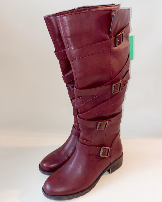 Red Buckle Wrap Tall Boots