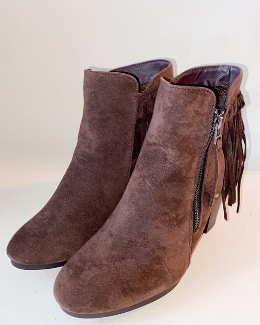 Dark Brown Fringe Heeled Boots