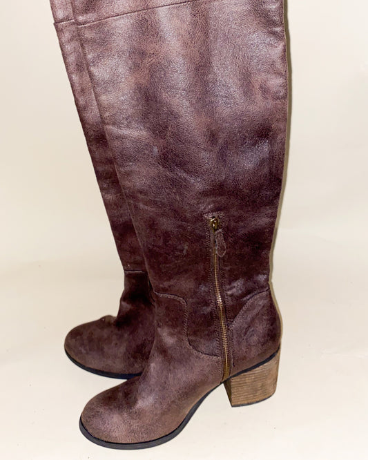 Brown Faux Leather Boots