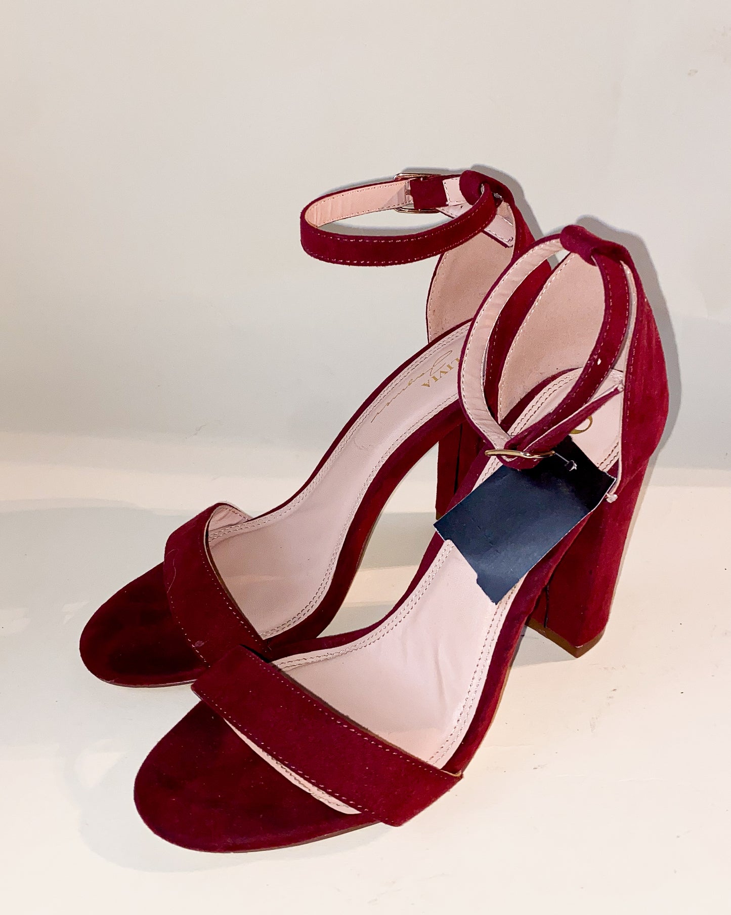 Ankle Fastened Burgundy Suede Heels