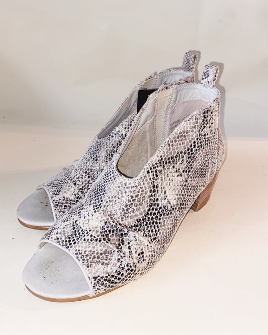 Peep Toe Faux Snakeskin Ankle Boots