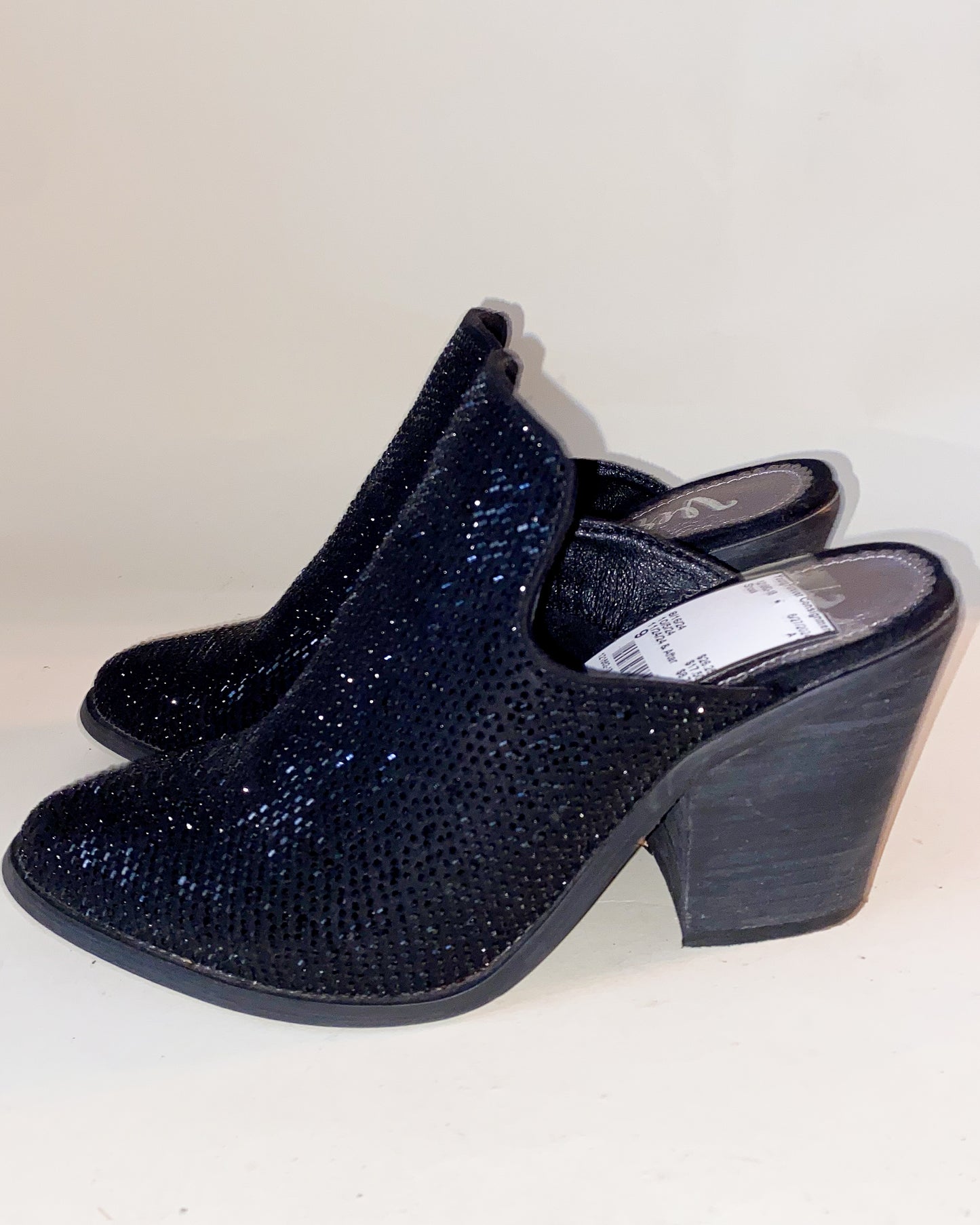 Bejewled Black Mule Heeled Slides