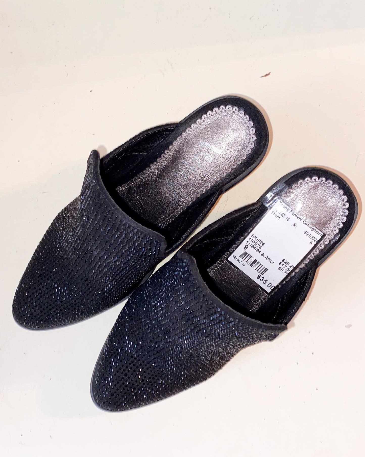 Bejewled Black Mule Heeled Slides