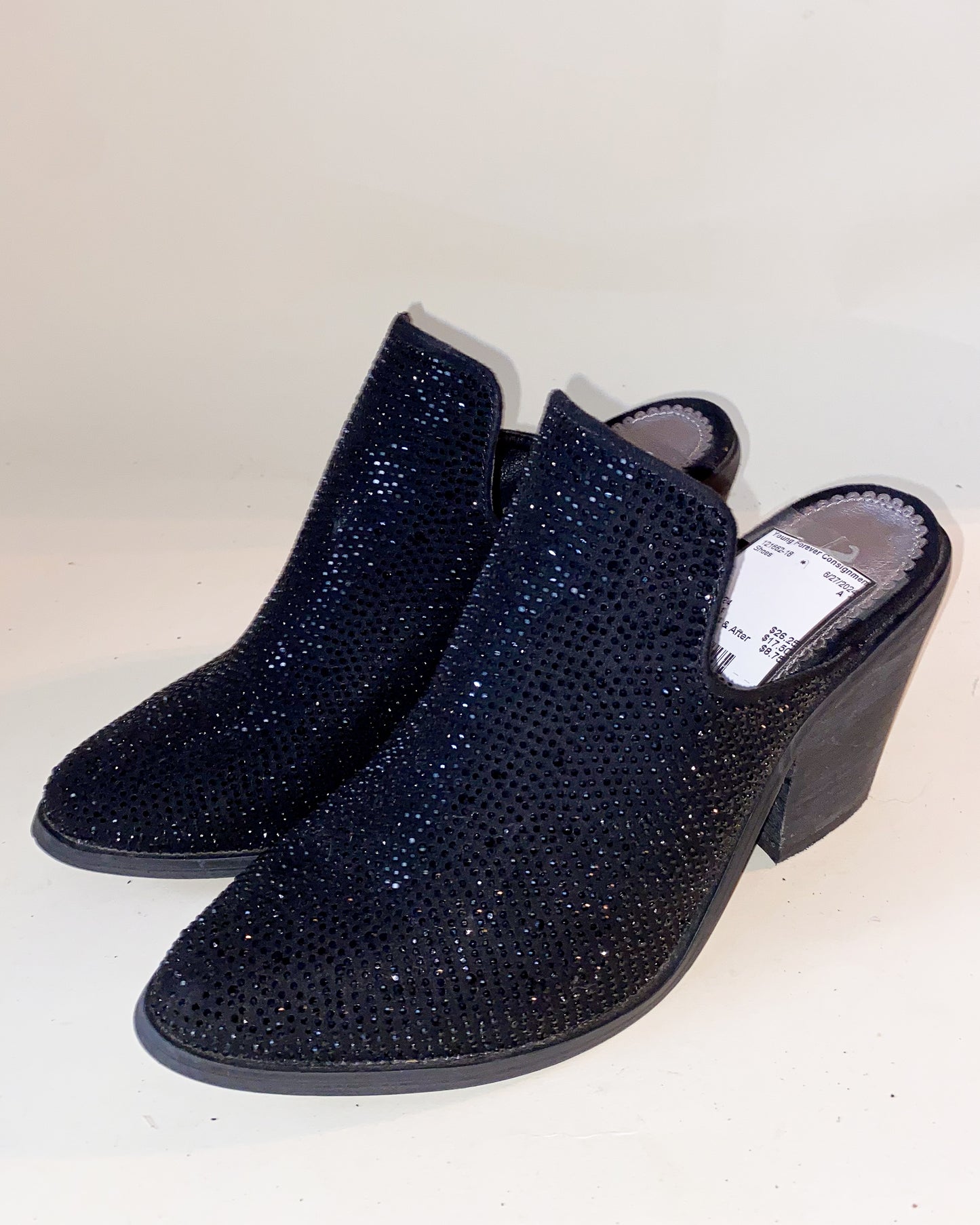 Bejewled Black Mule Heeled Slides