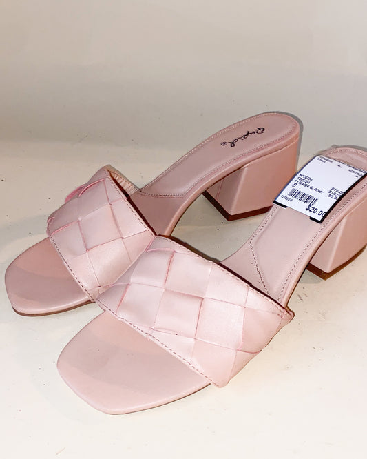 Pale Pink Qupid Strapped Slip-On Block Heels