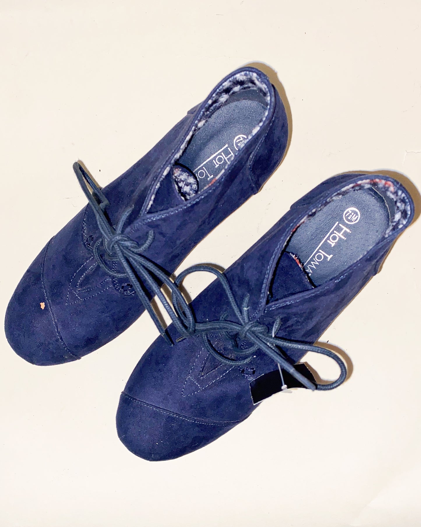 Blue Suede Lace Up Wedged Boots