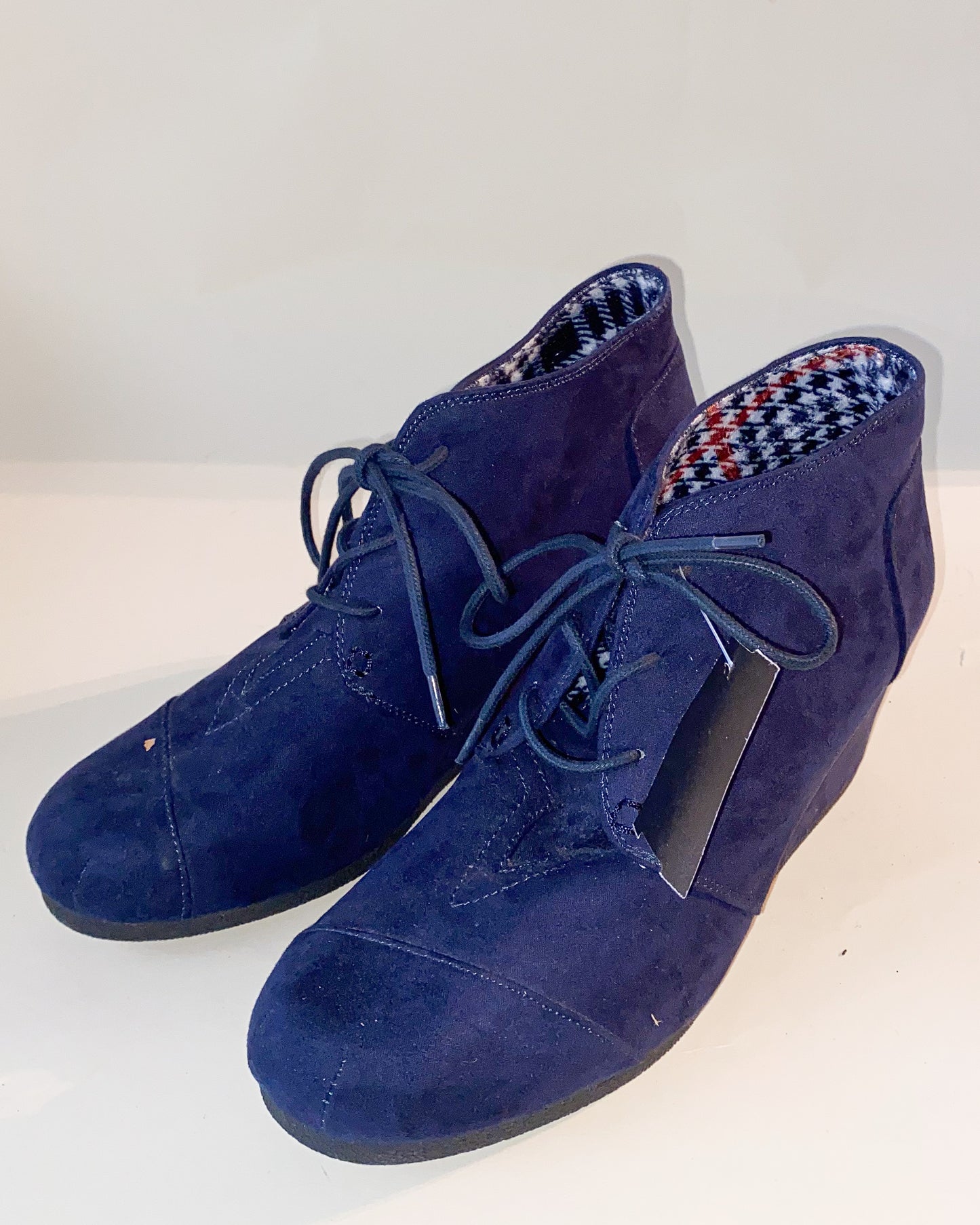 Blue Suede Lace Up Wedged Boots