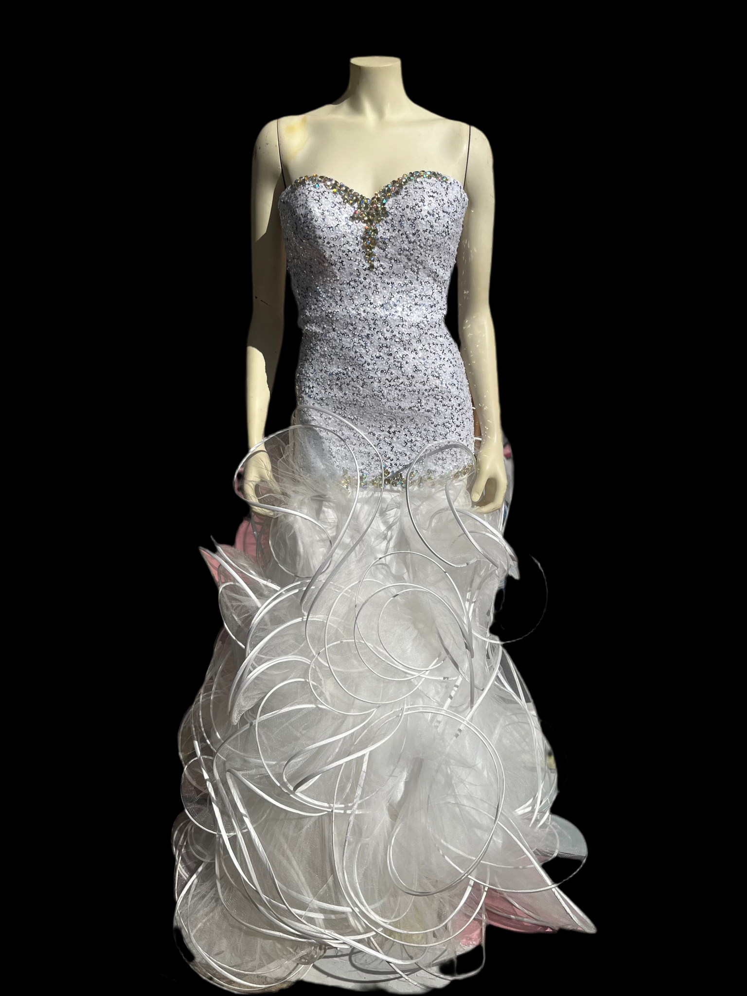 White Prom Dress | size 2/4 | Sequins & Spiral Mesh Young Forever Consignment White Prom Dress | size 2/4 | Sequins & Spiral Mesh Young Forever Consignment