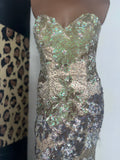 Sherri Hill Prom Dress | size 8 | sequin olive green