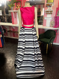 MacDuggal | size 12 | pink two piece with black & white skirt