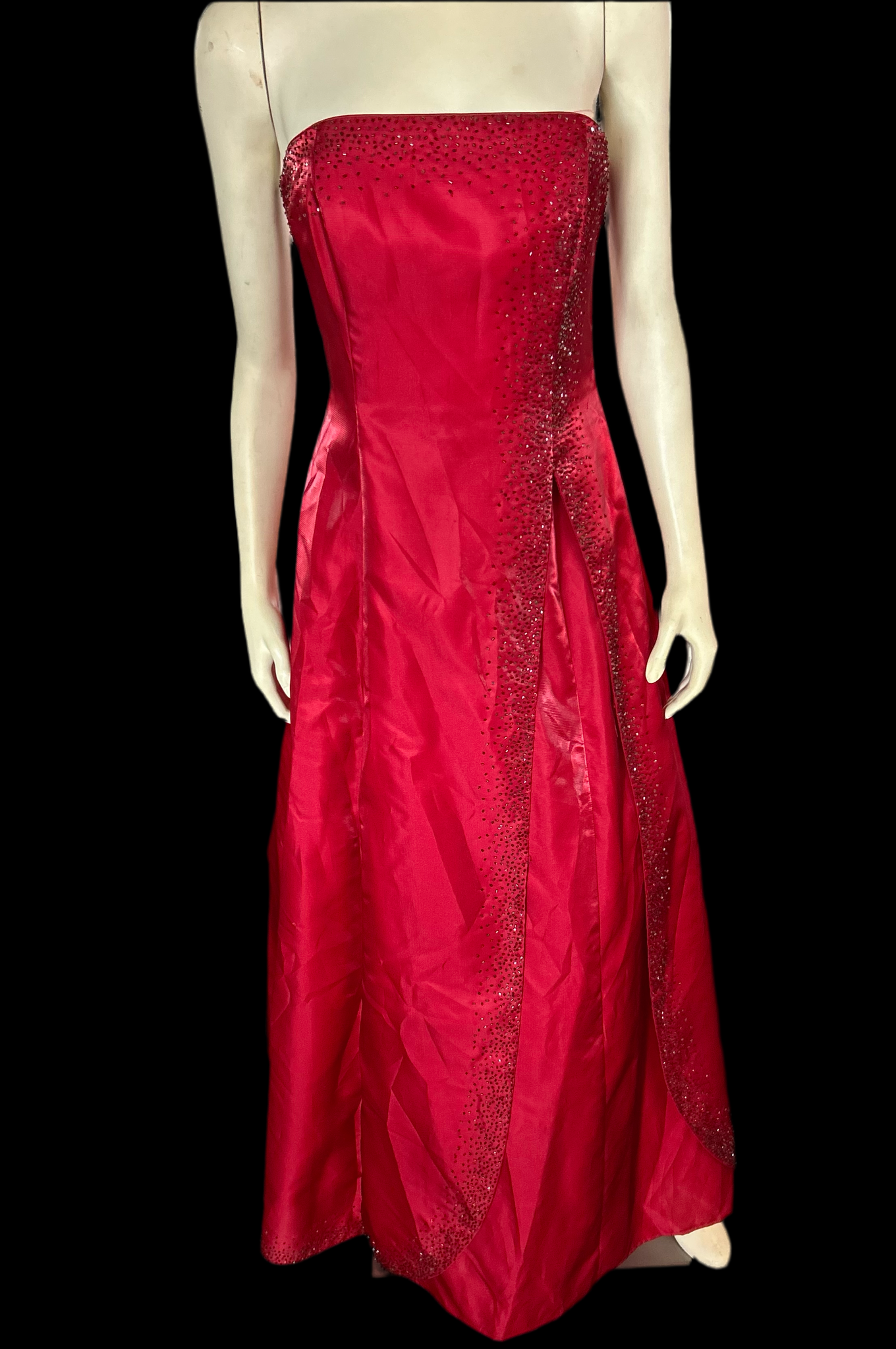 morgan & co red dress 90s Y2K V Neck Red Black Hoco Formal Party Vamp Dress 3/4 Homecoming Morgan Co