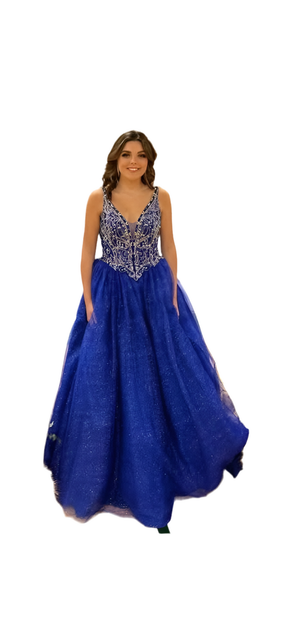 Royal Blue Ball Gown with Lace Up Corset | size 12