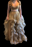 Rachell Allen Gold Two-Piece Prom Dress | Size 6