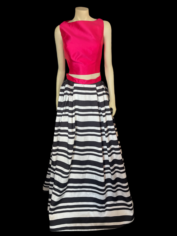 MacDuggal | size 12 | pink two piece with black & white skirt