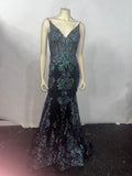 Jasz Prom Dress | size 2 | black with silver, blue, & green sequins & lace corset top