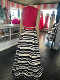 MacDuggal | size 12 | pink two piece with black & white skirt