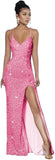 Pink Spaghetti Strap High Slit Sequin Formal Gown | size 8/10